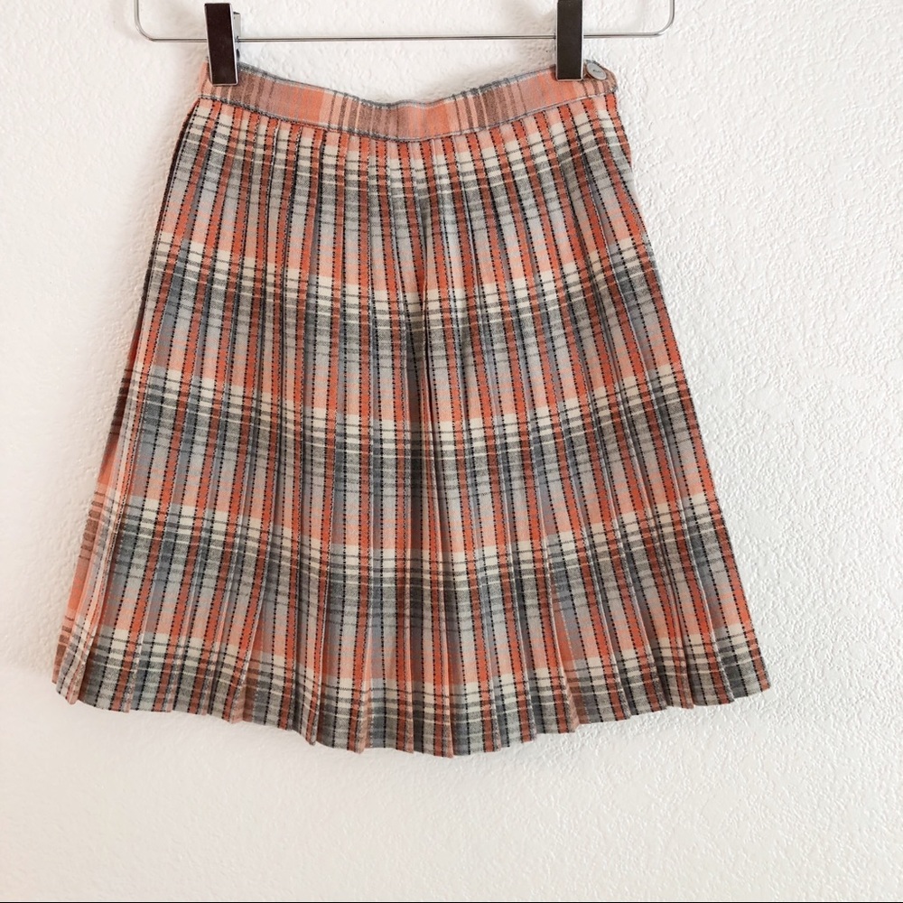 Vintage Kids Orange Plaid Pleated Girls Skirt Size 6